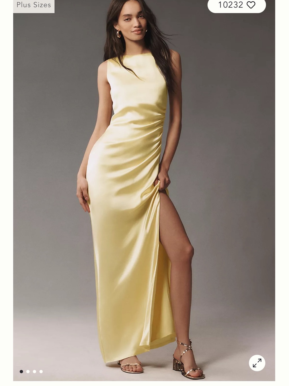 BHLDN Soft Yellow Satin Sleeveless Maxi Dress with High Slit